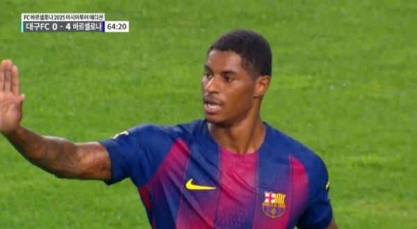 终于来了！拉什福德迎球推射斩获加盟后首球，巴萨5-0跳跃大邱FC