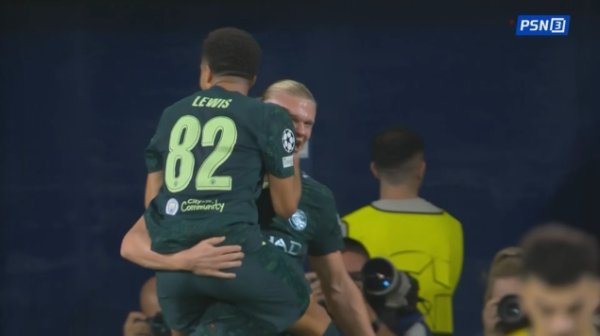 连合12场破门！哈兰德接刘易斯横传抢点捅射破门 曼城1-0跨越黄潜